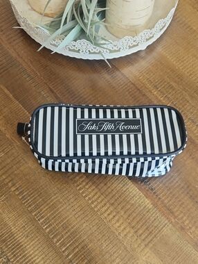 Saks Fifth Avenue Black and White Mini Striped Pouch